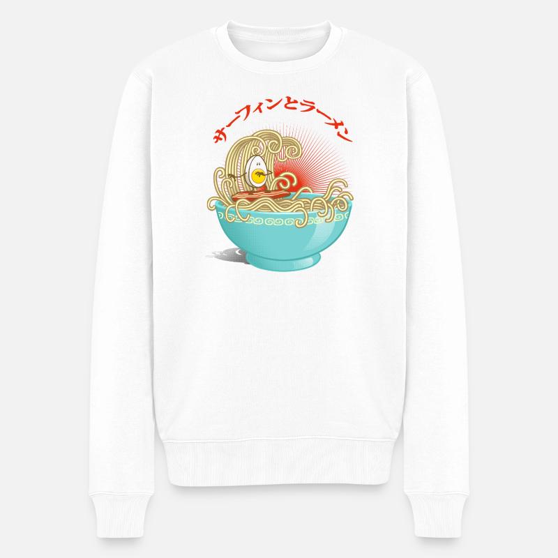 Surfen und Ramen - Männer Premium Bio Pullover - Weiß