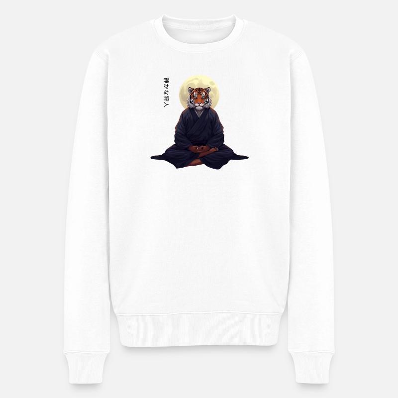 Tiger Monk – Sumi-e Zen Kunst Strength Within - Männer Premium Bio Pullover - Weiß