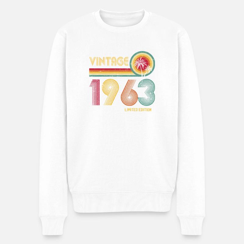 Retro-Zahlendesign im Stil der 70er - Männer Premium Bio Pullover - Weiß