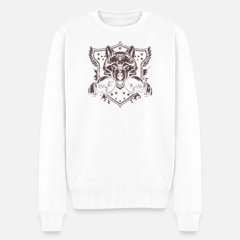 Wolf Boxer - Männer Premium Bio Pullover - Weiß