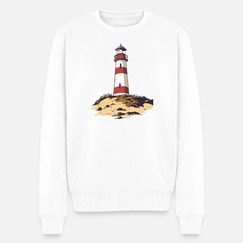 Leuchtturm auf rauer Küste - Männer Premium Bio Pullover - Weiß