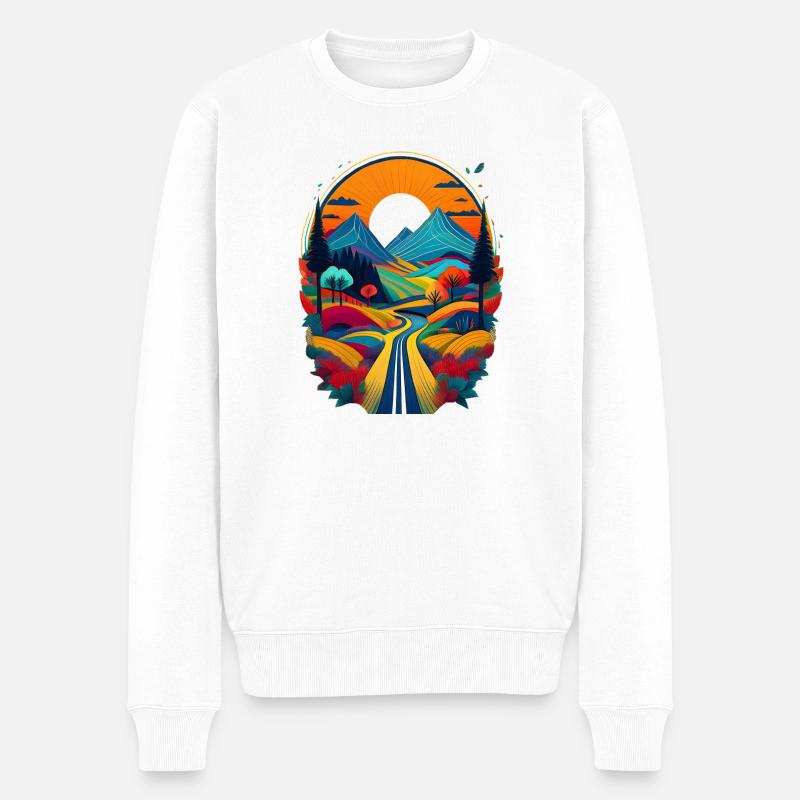 Farbige Berglandschaft mit Sonnenaufgang - Männer Premium Bio Pullover - Weiß