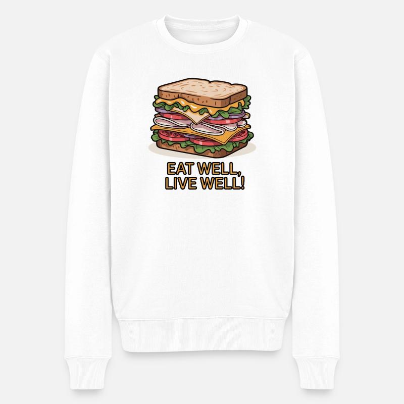 Sandwich-Illustration mit motivierendem Zitat - Männer Premium Bio Pullover - Weiß