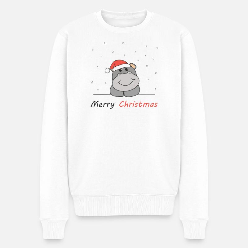 Hippopotame Noël Neige Hiver Animaux Hippopotames - Pull Premium bio Homme - blanc