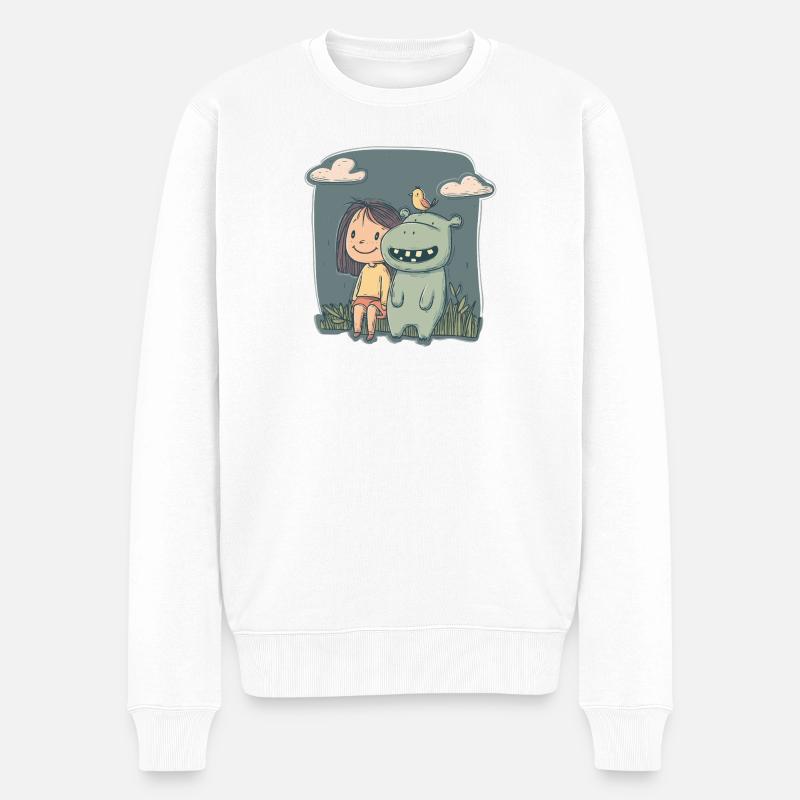 Mädchen und Nilpferd Freundschaft - Männer Premium Bio Pullover - Weiß