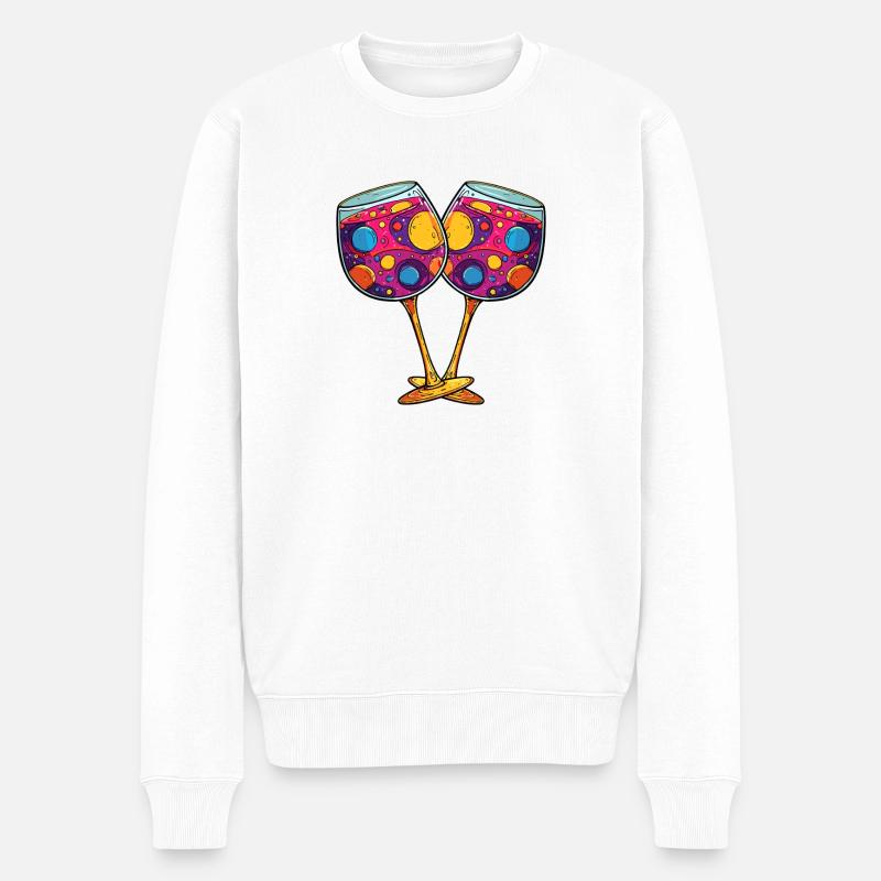 Wein Glas Vino Bunt - Männer Premium Bio Pullover - Weiß