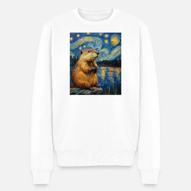 Bieber Van Gogh Style Starry Night - Männer Premium Bio Pullover - Weiß