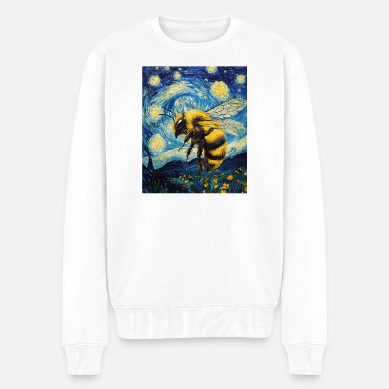 Biene Van Gogh Style Starry Night - Männer Premium Bio Pullover - Weiß