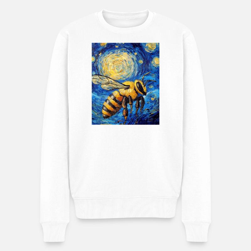 Biene Van Gogh Style Starry Night - Männer Premium Bio Pullover - Weiß