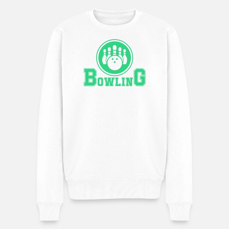 Retro Bowling Hand Design - Männer Premium Bio Pullover - Weiß