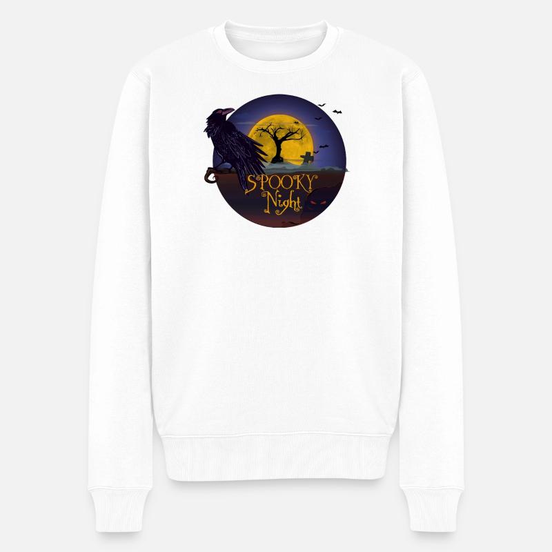 Spuknacht mit Vollmund und Rabe - Männer Premium Bio Pullover - Weiß