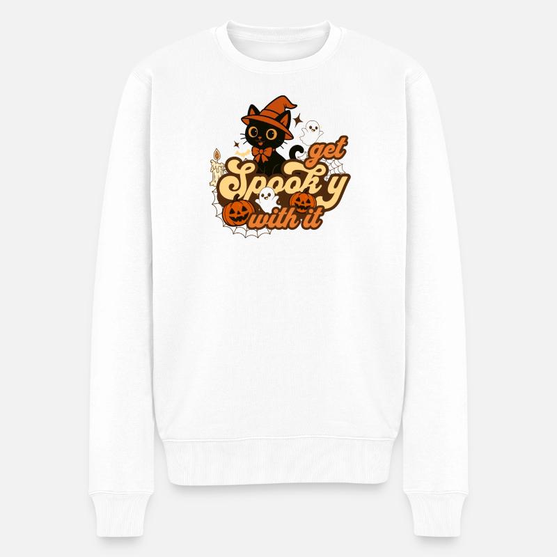 Skurriles Halloween-Katzendesign - Männer Premium Bio Pullover - Weiß