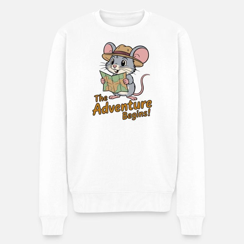 Skurriles Maus-Entdecker-Design - Männer Premium Bio Pullover - Weiß