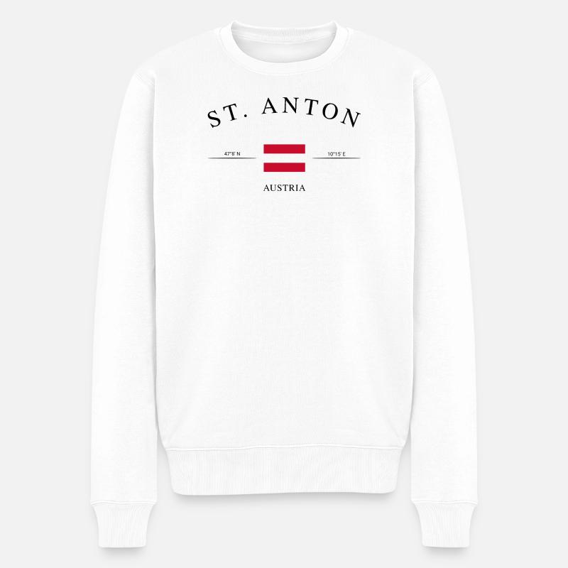 St. Anton Österreich – Urlaub Souvenir & Geschenk - Männer Premium Bio Pullover - Weiß