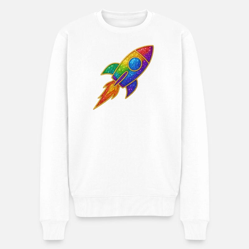 Regenbogen Rakete Glitzer Design - Männer Premium Bio Pullover - Weiß
