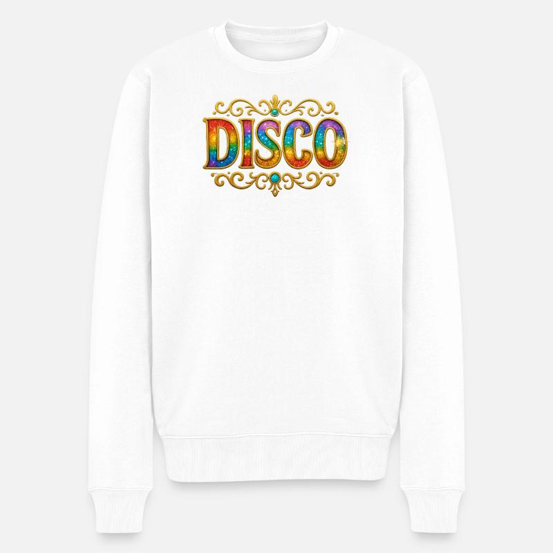 Buntes Disco-Motiv mit Goldrahmen - Männer Premium Bio Pullover - Weiß