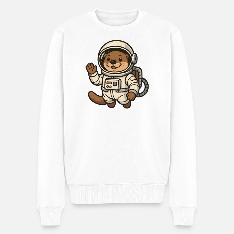 Weltraumotter mit Raumanzug - Männer Premium Bio Pullover - Weiß