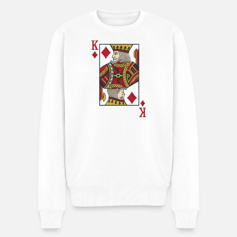 König Karo Karten Doppelkopf Romme - Männer Premium Bio Pullover - Weiß