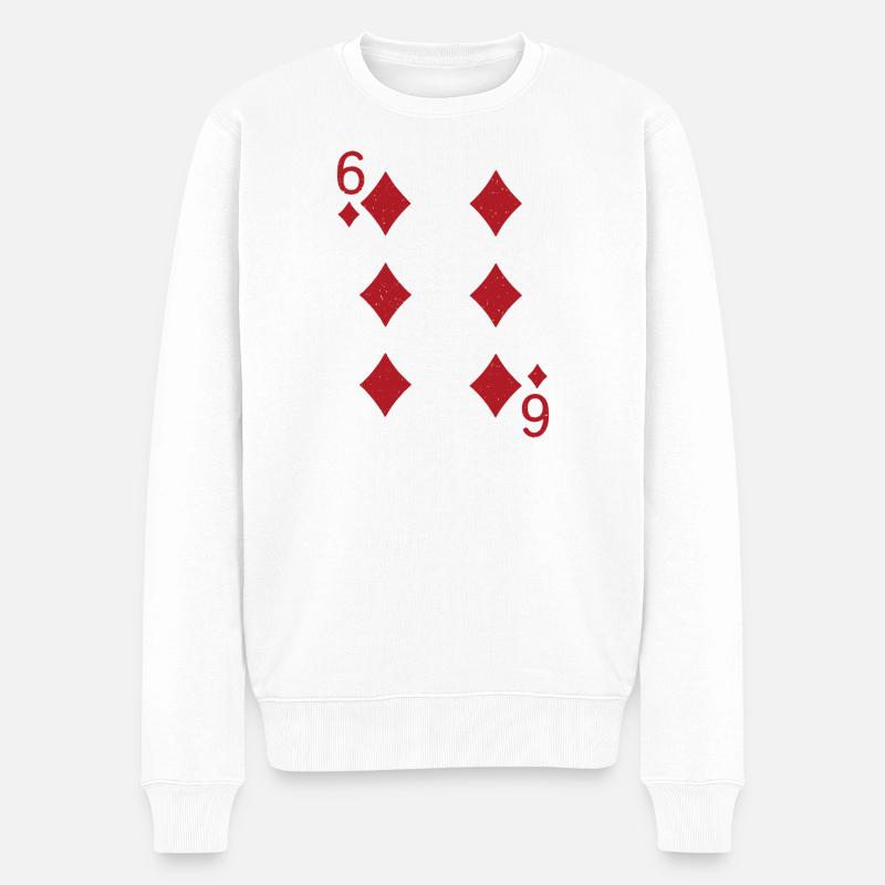 Sechs Karo Karte  - Männer Premium Bio Pullover - Weiß