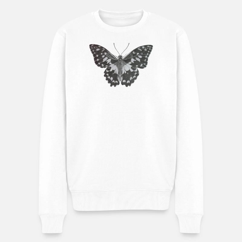 Eleganter monochromer Schmetterling in Schwarz-Weiß - Männer Premium Bio Pullover - Weiß