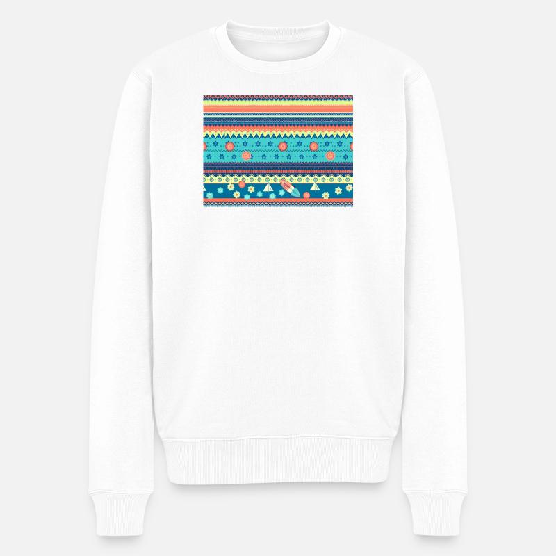 Farbenfroher Boho Wintermuster - Männer Premium Bio Pullover - Weiß