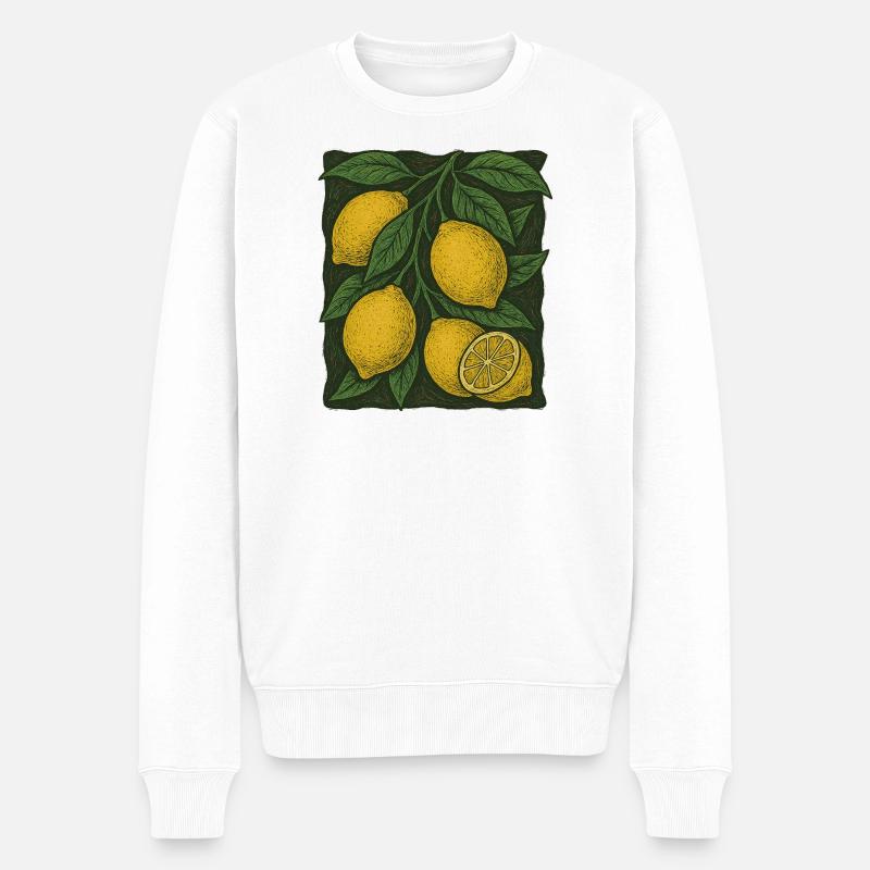 Illustration botanique de citron - Pull Premium bio Homme - blanc