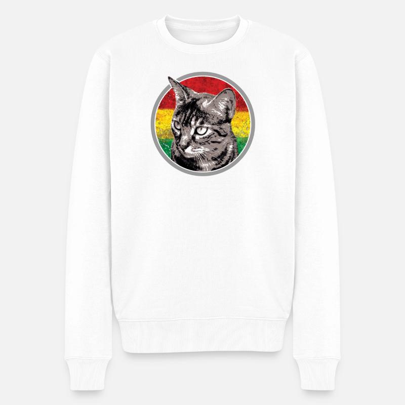Katze mit Flagge Hintergrunde - Männer Premium Bio Pullover - Weiß