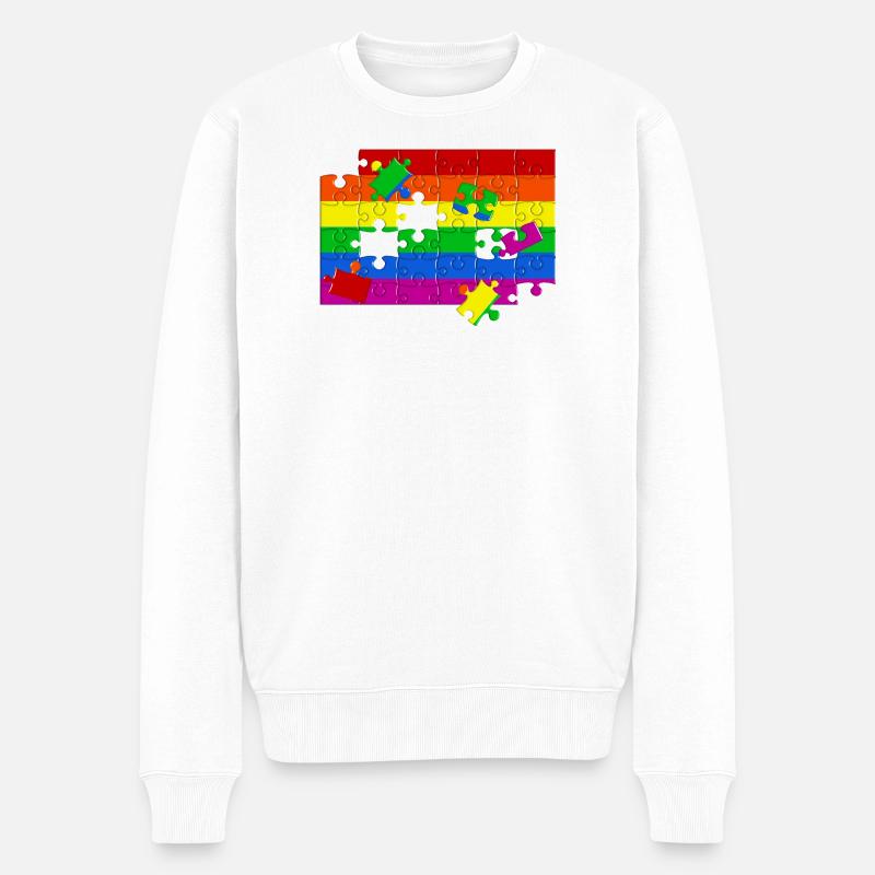 LGTBQ+ Flaggen-Puzzle - Männer Premium Bio Pullover - Weiß