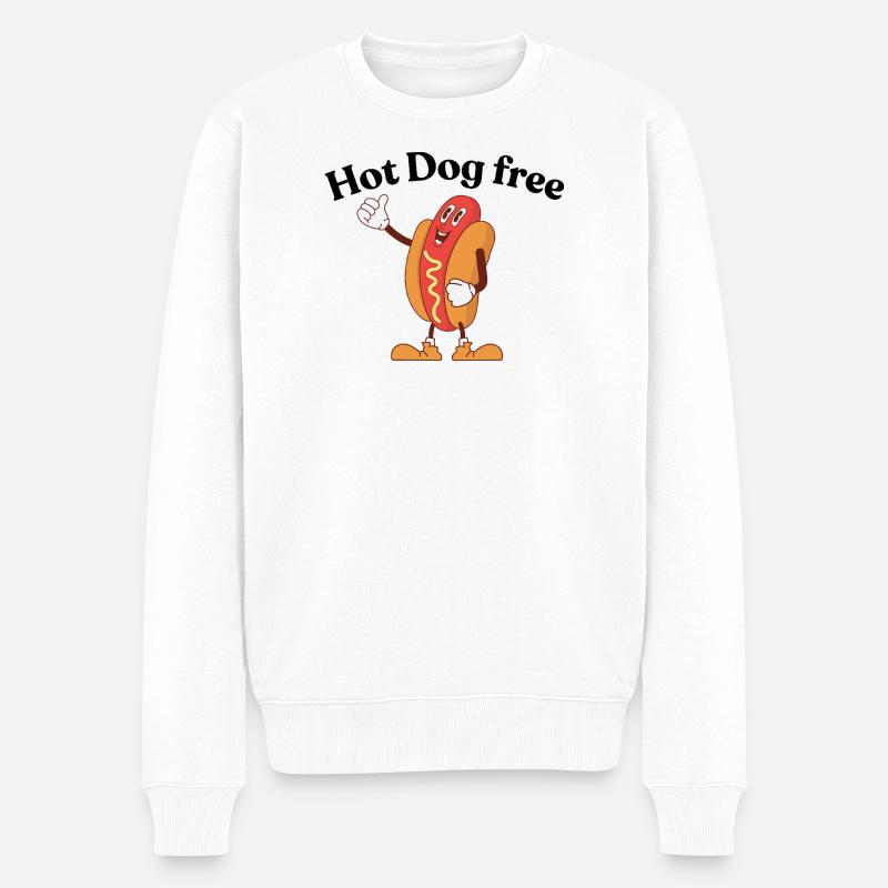 Fröhlicher Hotdog Cartoon Print - Männer Premium Bio Pullover - Weiß