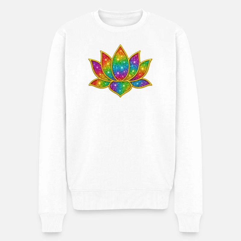 Funkelnder Lotus in Regenbogenfarben - Männer Premium Bio Pullover - Weiß