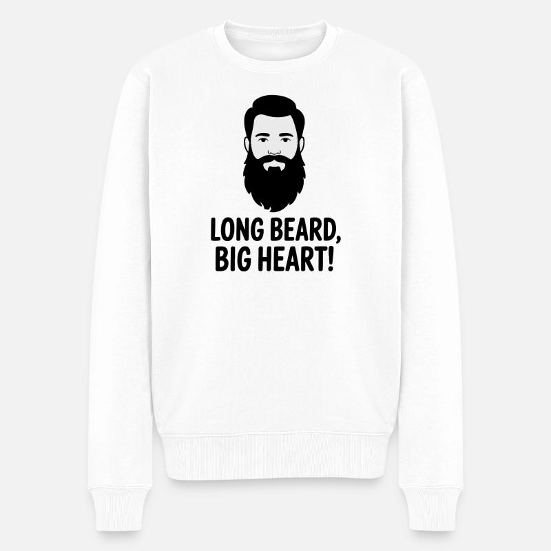 Langer Bart, Großes Herz, Abbildung - Männer Premium Bio Pullover - Weiß
