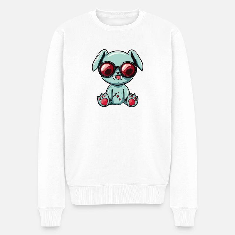 Verspielter Hund mit Sonnenbrille - Männer Premium Bio Pullover - Weiß