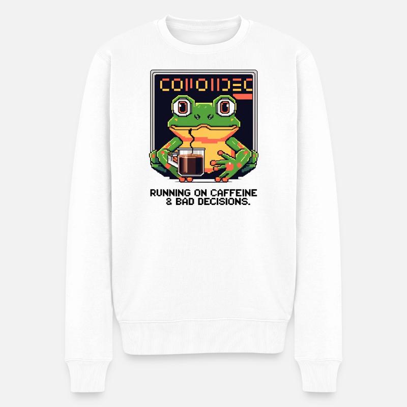 Pixel Frog – Caffeine & Bad Decisions - Männer Premium Bio Pullover - Weiß