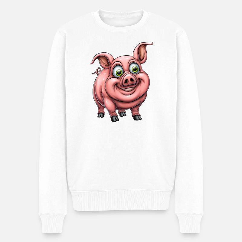 lustiges rosa pink Schwein :) - Männer Premium Bio Pullover - Weiß