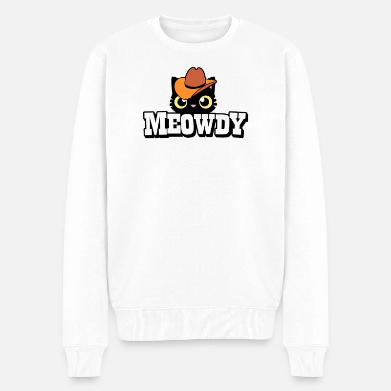 Katze mit Cowboyhut-Motiv - Männer Premium Bio Pullover - Weiß