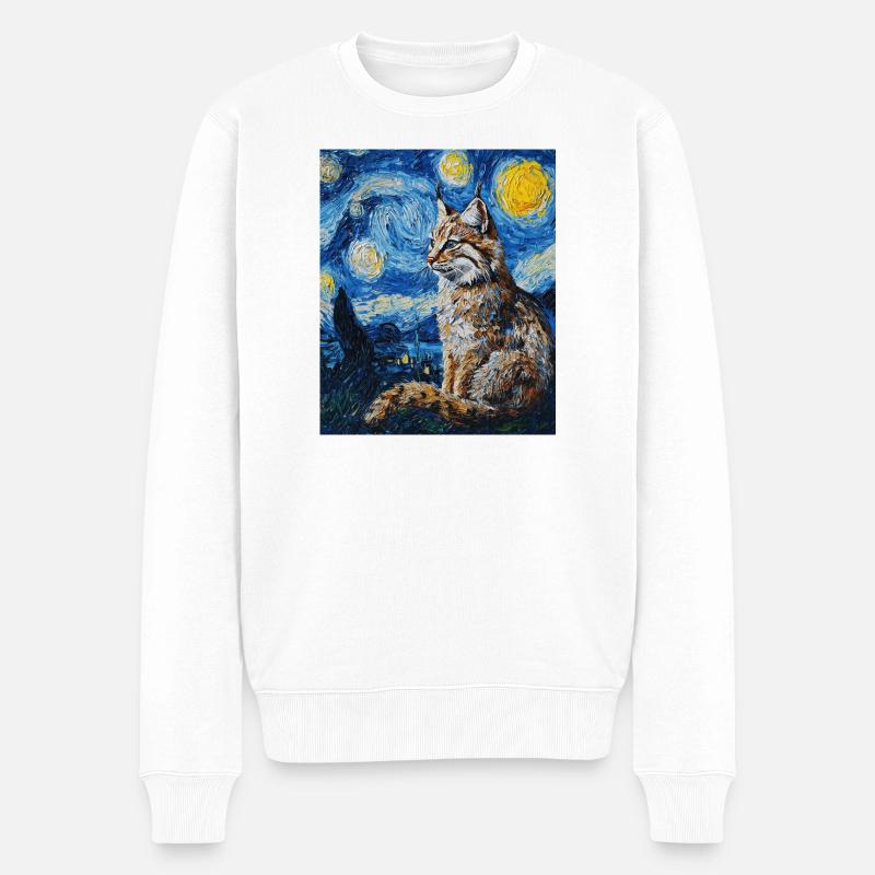 Luchs Van Gogh Style Starry  - Männer Premium Bio Pullover - Weiß