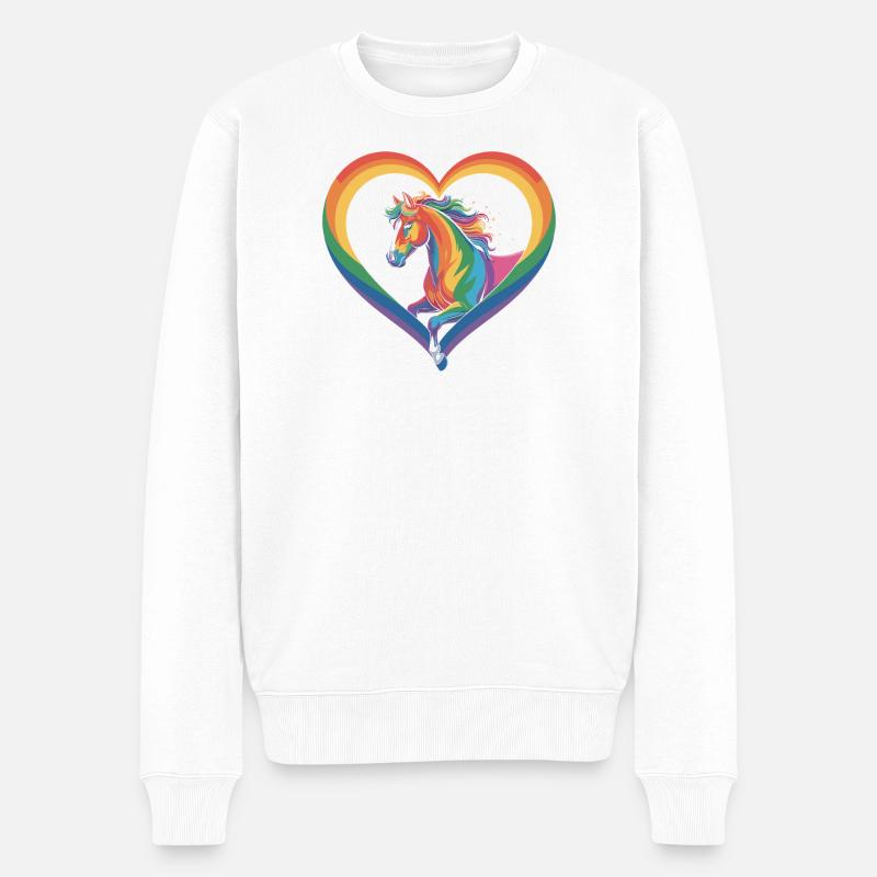 Regenbogen Pferd im Herzrahmen - Männer Premium Bio Pullover - Weiß