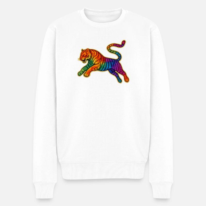 Regenbogen Tiger Patch Design - Männer Premium Bio Pullover - Weiß