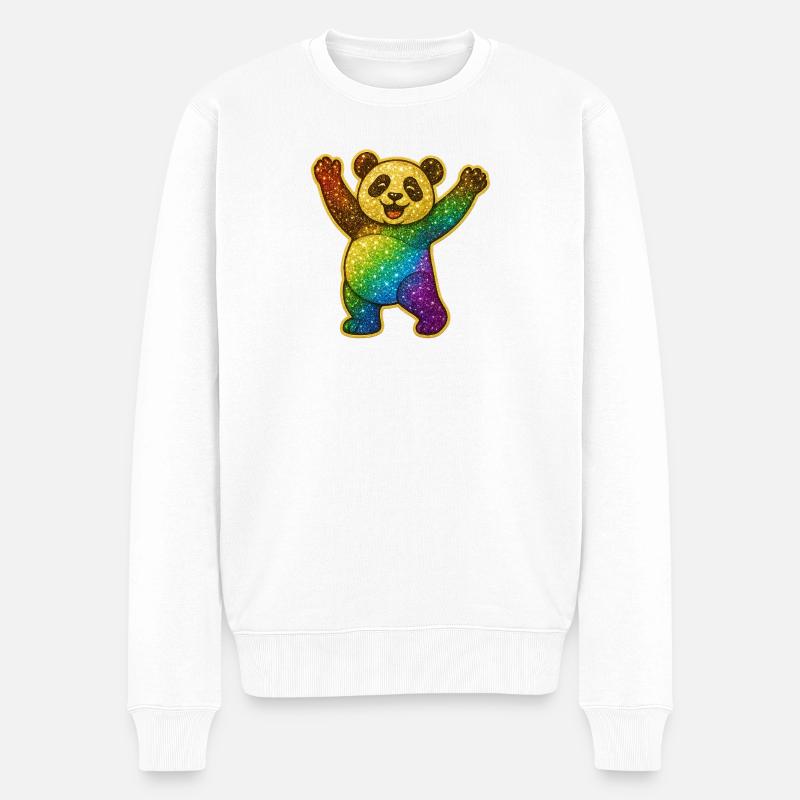 Glitzernder Regenbogen Panda - Männer Premium Bio Pullover - Weiß
