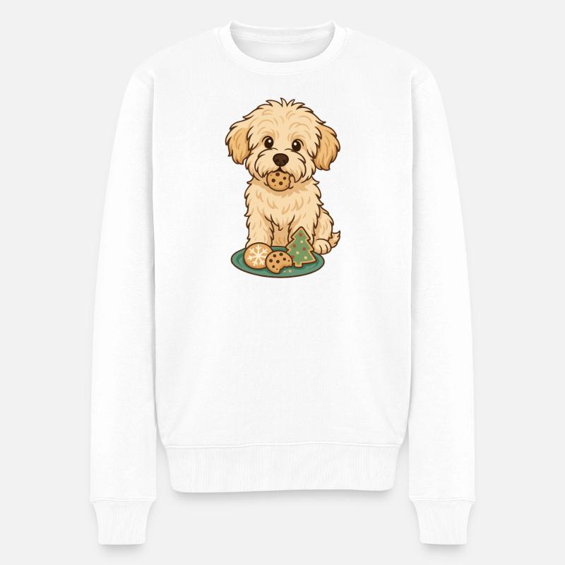 Maltipoo Weihnachten – Hund mit Plätzchen - Männer Premium Bio Pullover - Weiß