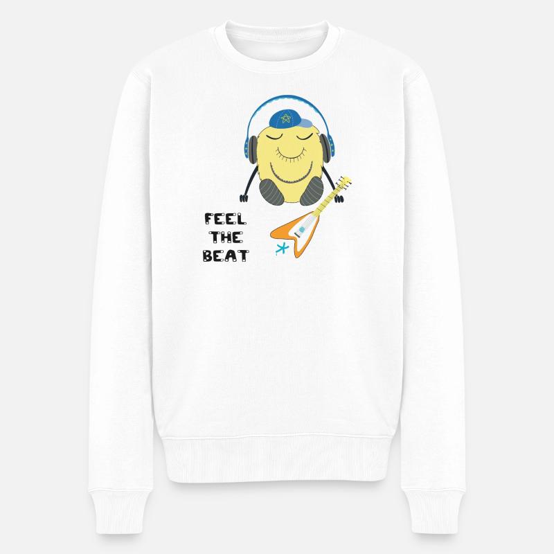 Comic Figur mit Kopfhörern und Gitarre - Männer Premium Bio Pullover - Weiß