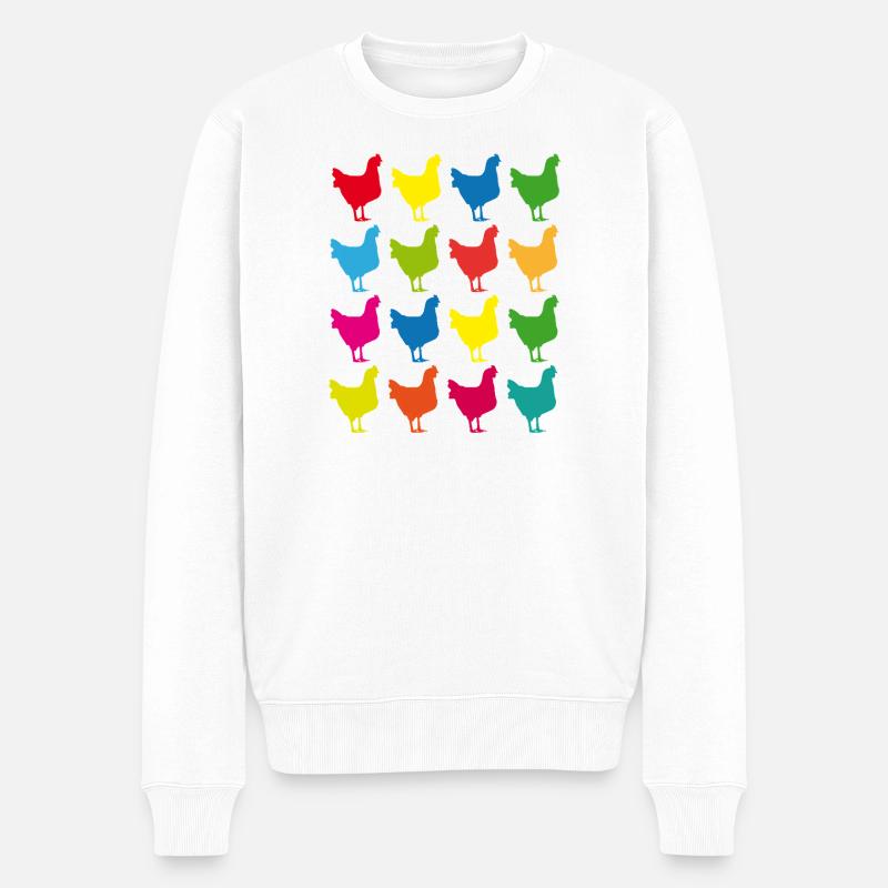 Bunte Hühner Silhouette Grafik - Männer Premium Bio Pullover - Weiß