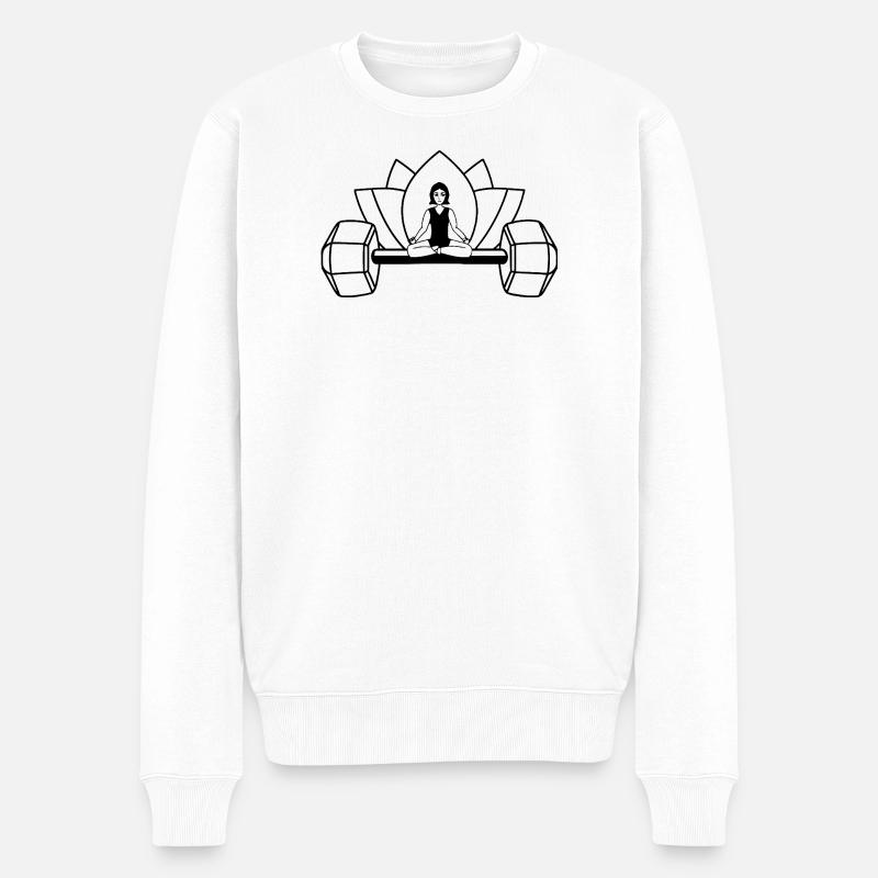 Femme méditant sur haltère - Pull Premium bio Homme - blanc