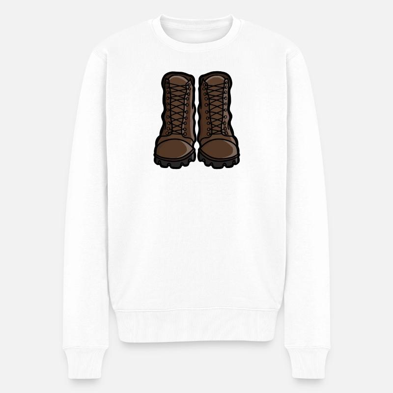 Klassische Wander-Retro-Stiefel Illustration - Männer Premium Bio Pullover - Weiß