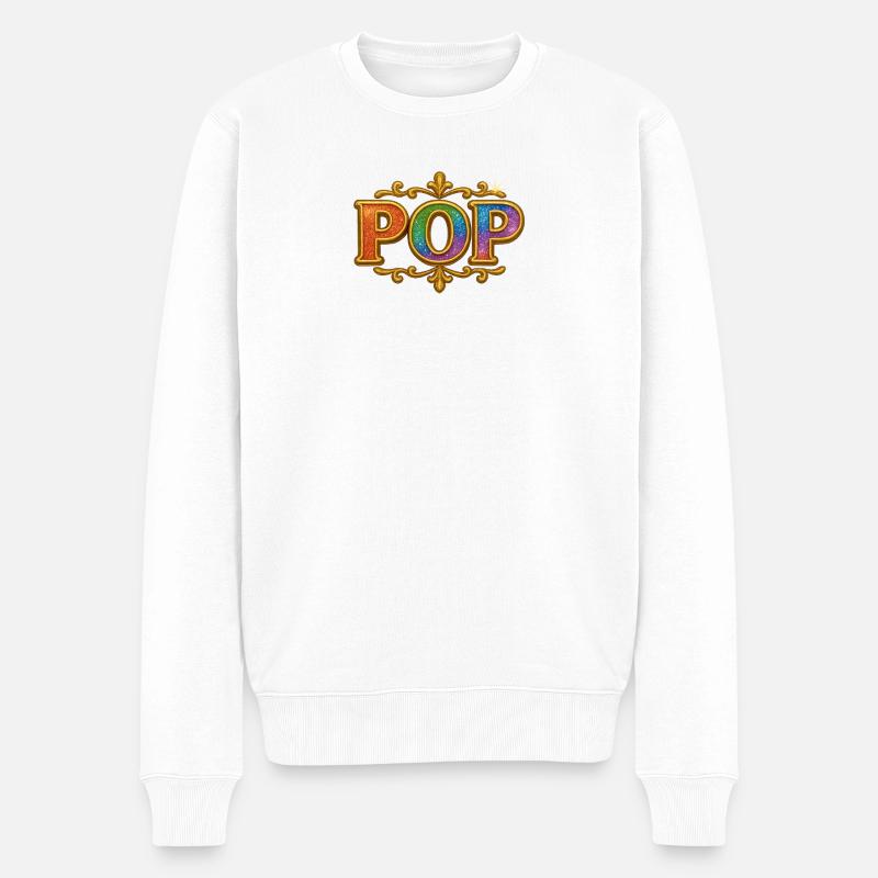 POP | Bunter Pop-Art Schriftzug - Männer Premium Bio Pullover - Weiß