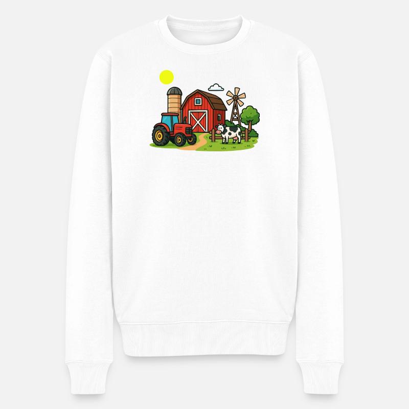 Ländliche Bauernhofszenen Illustration - Männer Premium Bio Pullover - Weiß