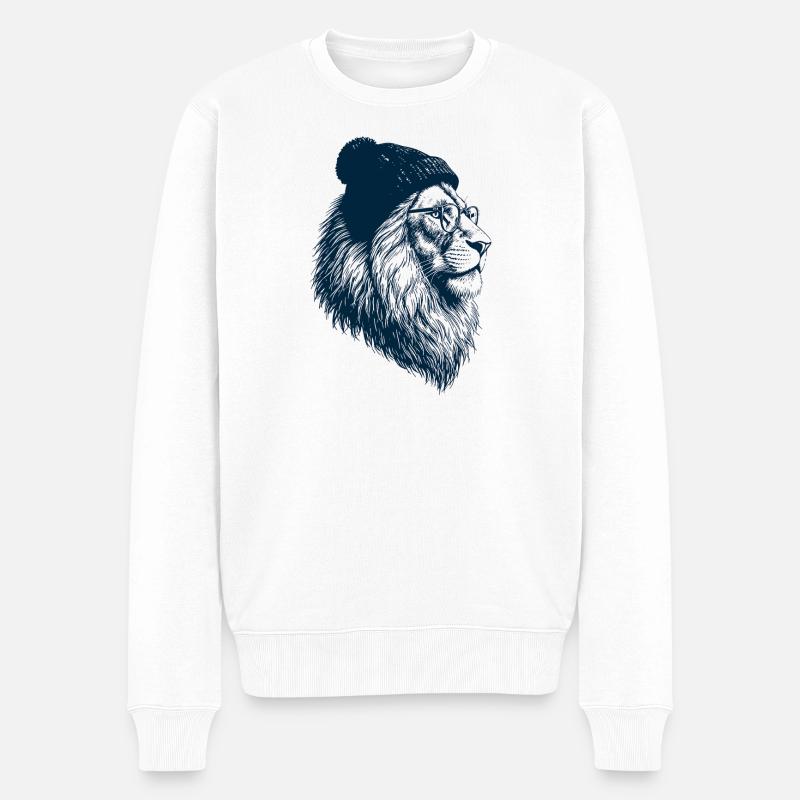 Hipster Löwe - Männer Premium Bio Pullover - Weiß