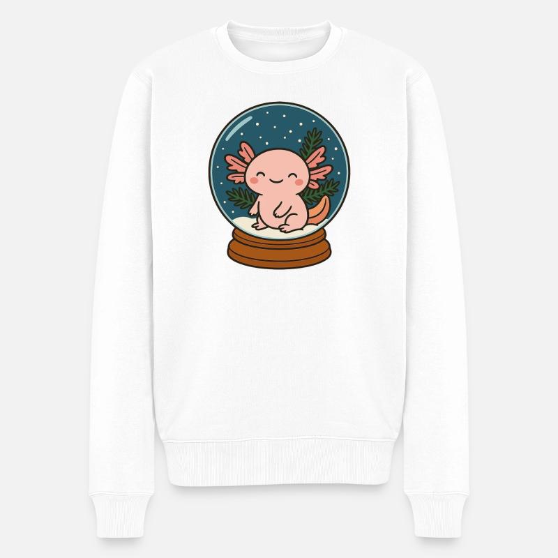 Axolotl dans Boule à neige Noël - Pull Premium bio Homme - blanc