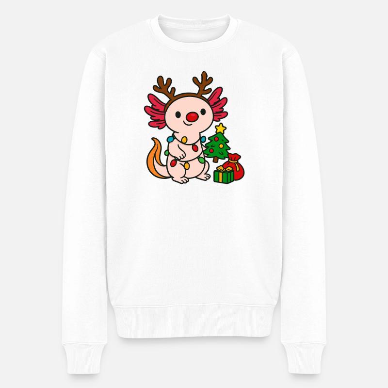 Weihnachts Axolotl mit Lichterkette - Männer Premium Bio Pullover - Weiß