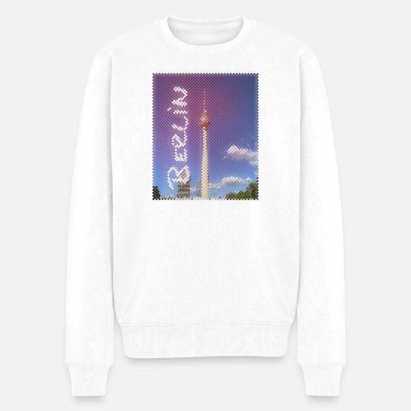 Berlin Fernsehturm Neon Design - Männer Premium Bio Pullover - Weiß